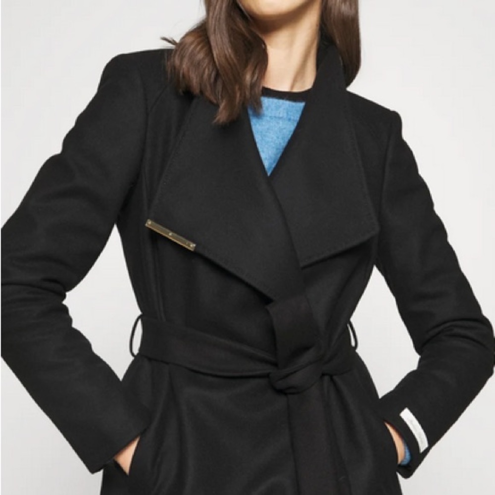 Ted Baker Black Short Belted Wool Wrap Coat, US 2